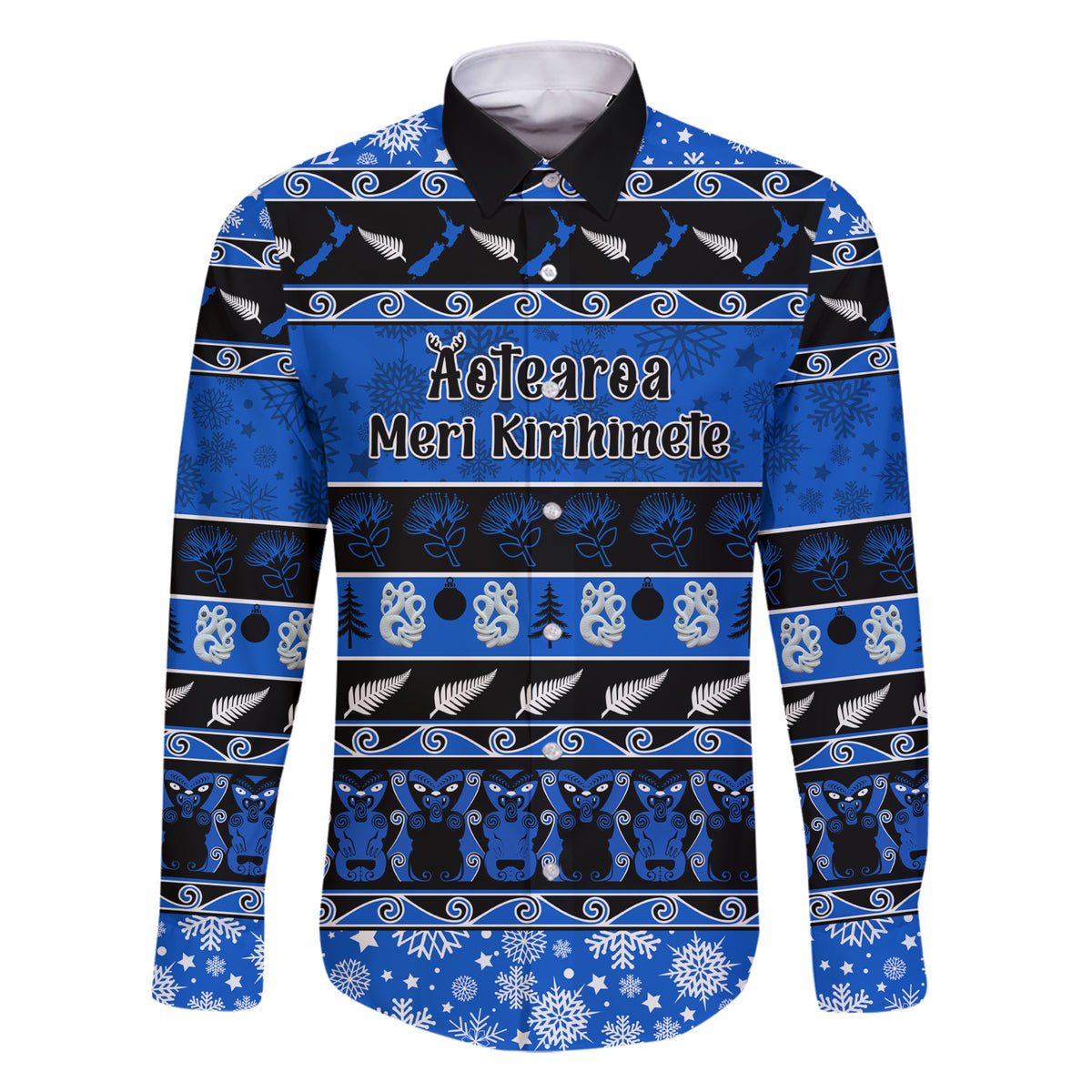 Personalised New Zealand Christmas Family Matching Short Sleeve Bodycon Dress and Hawaiian Shirt Aotearoa Kiwi Meri Kirihimete Blue Version - Wonder Print Shop