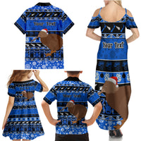 Personalised New Zealand Christmas Family Matching Summer Maxi Dress and Hawaiian Shirt Aotearoa Kiwi Meri Kirihimete Blue Version - Wonder Print Shop