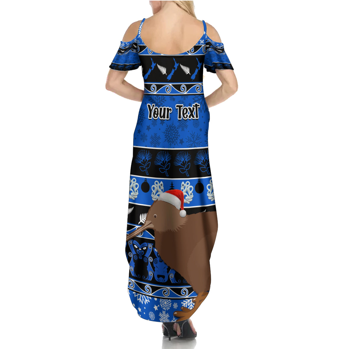 Personalised New Zealand Christmas Family Matching Summer Maxi Dress and Hawaiian Shirt Aotearoa Kiwi Meri Kirihimete Blue Version - Wonder Print Shop