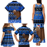 Personalised New Zealand Christmas Family Matching Tank Maxi Dress and Hawaiian Shirt Aotearoa Kiwi Meri Kirihimete Blue Version - Wonder Print Shop