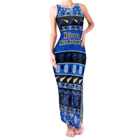 Personalised New Zealand Christmas Family Matching Tank Maxi Dress and Hawaiian Shirt Aotearoa Kiwi Meri Kirihimete Blue Version - Wonder Print Shop