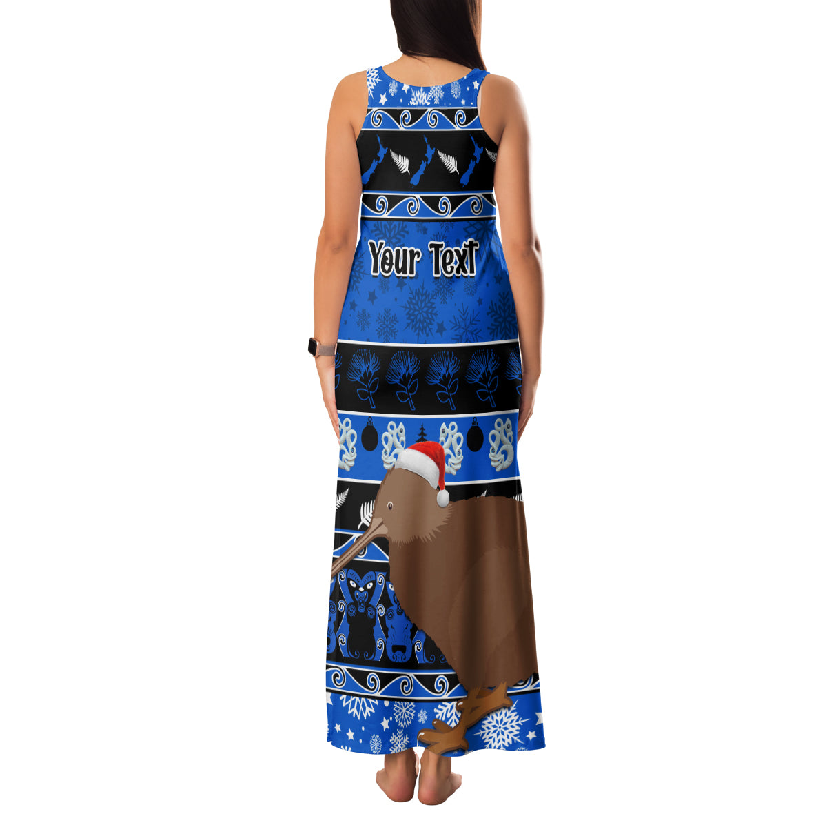 Personalised New Zealand Christmas Family Matching Tank Maxi Dress and Hawaiian Shirt Aotearoa Kiwi Meri Kirihimete Blue Version - Wonder Print Shop