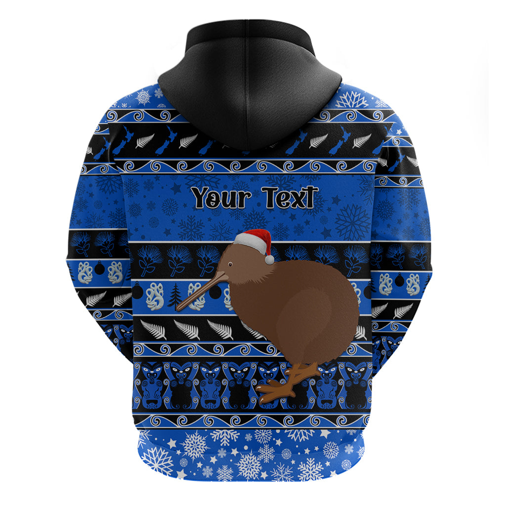 Personalised New Zealand Christmas Hoodie Aotearoa Kiwi Meri Kirihimete Blue Version - Wonder Print Shop