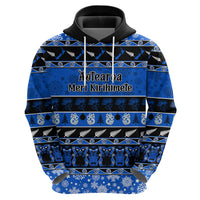 Personalised New Zealand Christmas Hoodie Aotearoa Kiwi Meri Kirihimete Blue Version - Wonder Print Shop