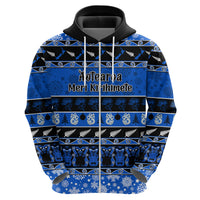 Personalised New Zealand Christmas Hoodie Aotearoa Kiwi Meri Kirihimete Blue Version - Wonder Print Shop