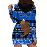 Personalised New Zealand Christmas Hoodie Dress Aotearoa Kiwi Meri Kirihimete Blue Version - Wonder Print Shop