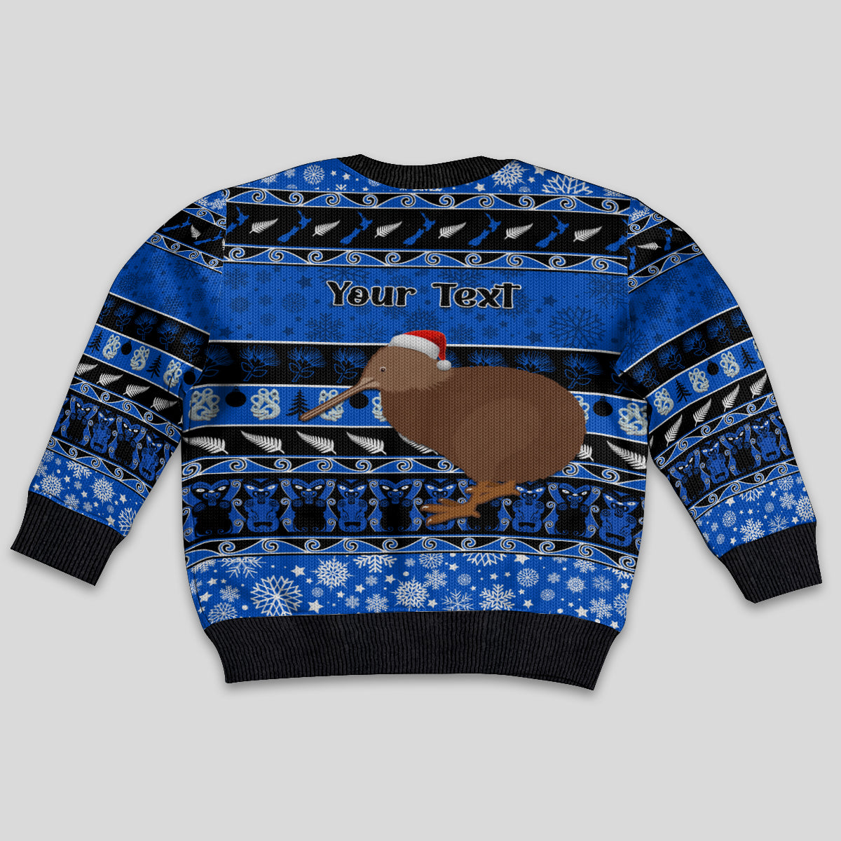 Personalised New Zealand Christmas Kid Ugly Christmas Sweater Aotearoa Kiwi Meri Kirihimete Blue Version - Wonder Print Shop