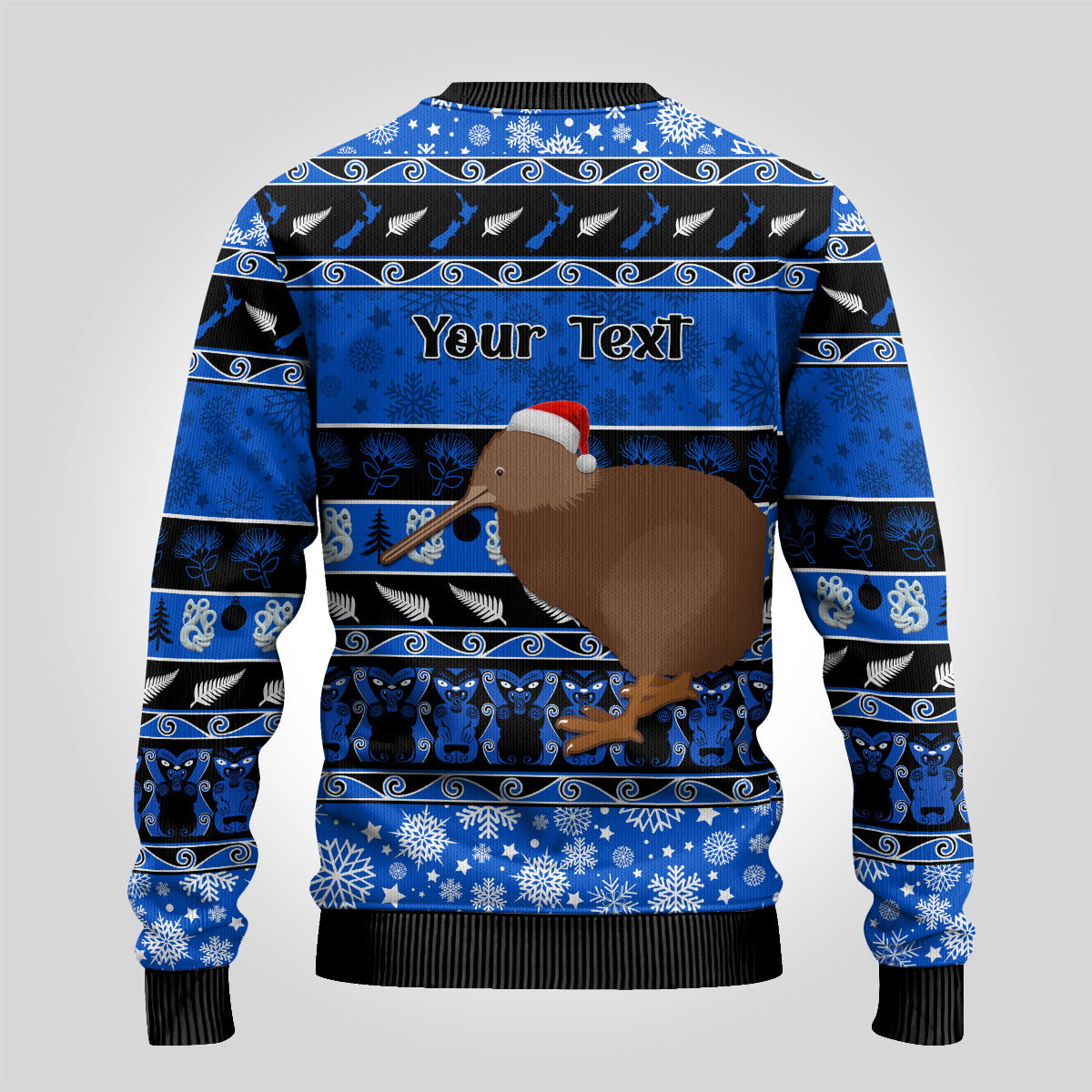 Personalised New Zealand Christmas Ugly Christmas Sweater Aotearoa Kiwi Meri Kirihimete Blue Version - Wonder Print Shop