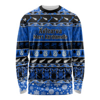 Personalised New Zealand Christmas Long Sleeve Shirt Aotearoa Kiwi Meri Kirihimete Blue Version - Wonder Print Shop