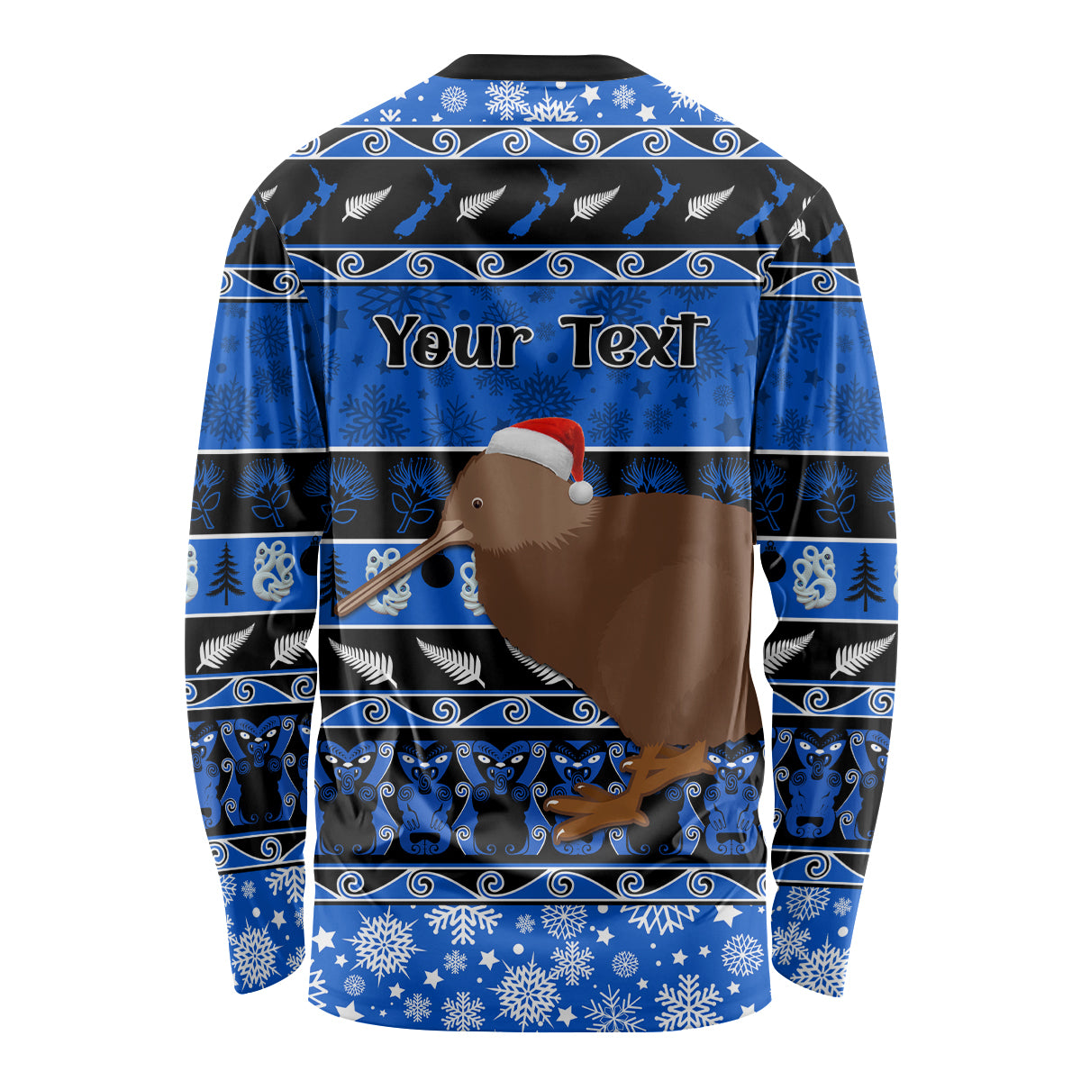 Personalised New Zealand Christmas Long Sleeve Shirt Aotearoa Kiwi Meri Kirihimete Blue Version - Wonder Print Shop
