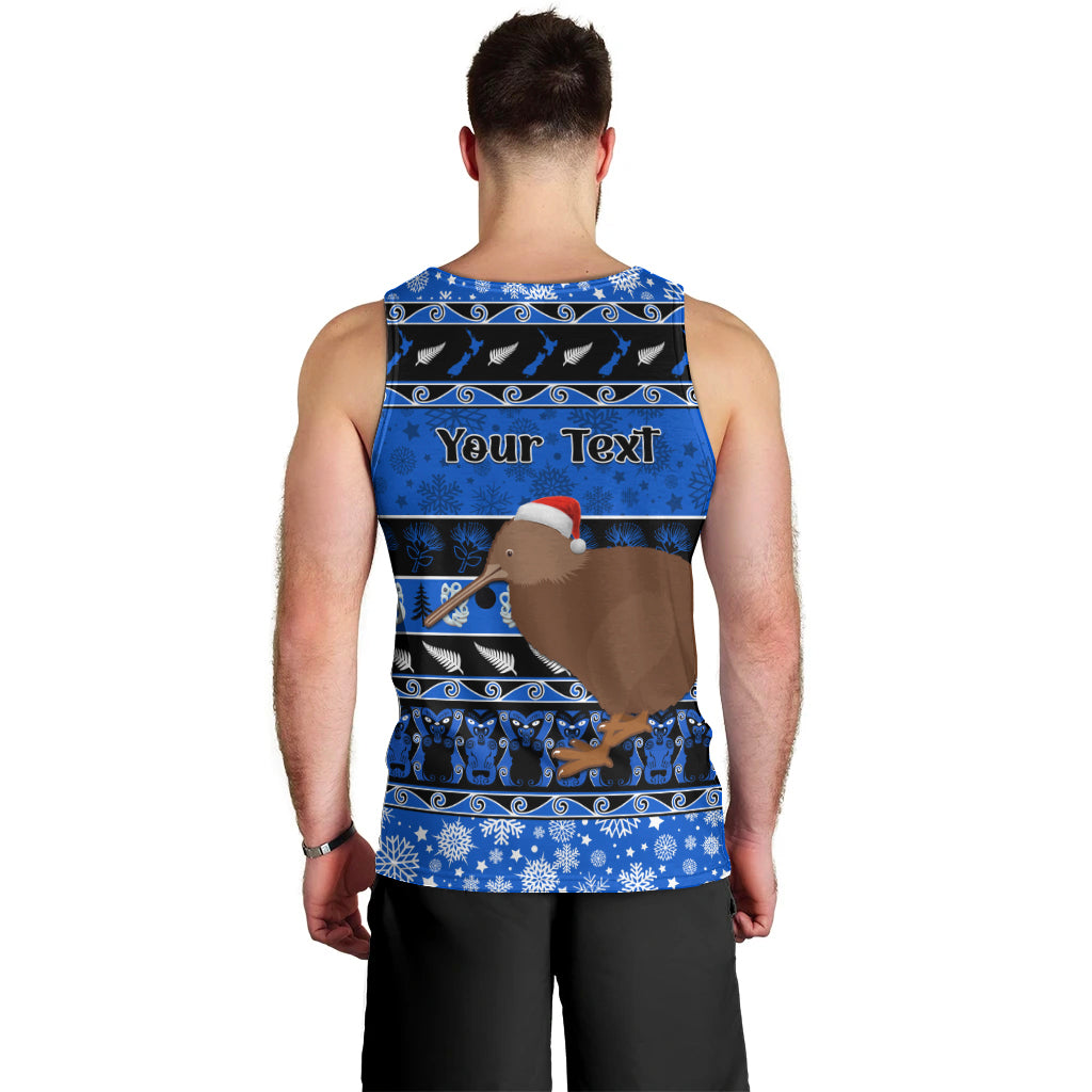 Personalised New Zealand Christmas Men Tank Top Aotearoa Kiwi Meri Kirihimete Blue Version - Wonder Print Shop