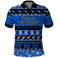 Personalised New Zealand Christmas Polo Shirt Aotearoa Kiwi Meri Kirihimete Blue Version - Wonder Print Shop
