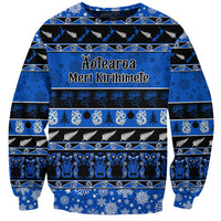 Personalised New Zealand Christmas Sweatshirt Aotearoa Kiwi Meri Kirihimete Blue Version - Wonder Print Shop