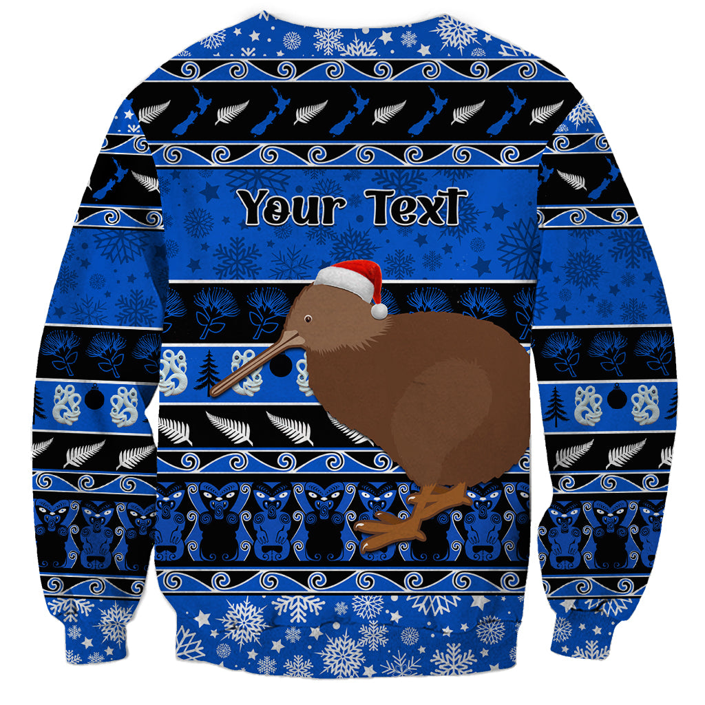 Personalised New Zealand Christmas Sweatshirt Aotearoa Kiwi Meri Kirihimete Blue Version - Wonder Print Shop