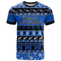 Personalised New Zealand Christmas T Shirt Aotearoa Kiwi Meri Kirihimete Blue Version - Wonder Print Shop