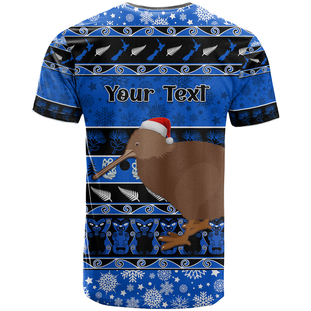 Personalised New Zealand Christmas T Shirt Aotearoa Kiwi Meri Kirihimete Blue Version - Wonder Print Shop