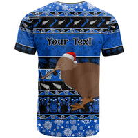 Personalised New Zealand Christmas T Shirt Aotearoa Kiwi Meri Kirihimete Blue Version - Wonder Print Shop