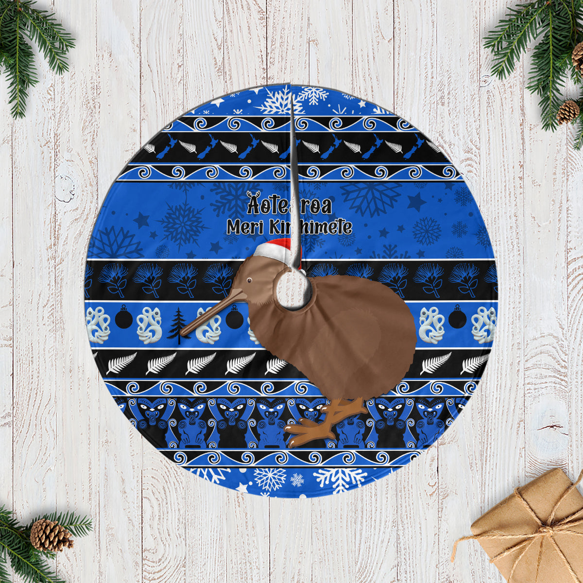 New Zealand Christmas Tree Skirt Aotearoa Kiwi Meri Kirihimete Blue Version - Wonder Print Shop