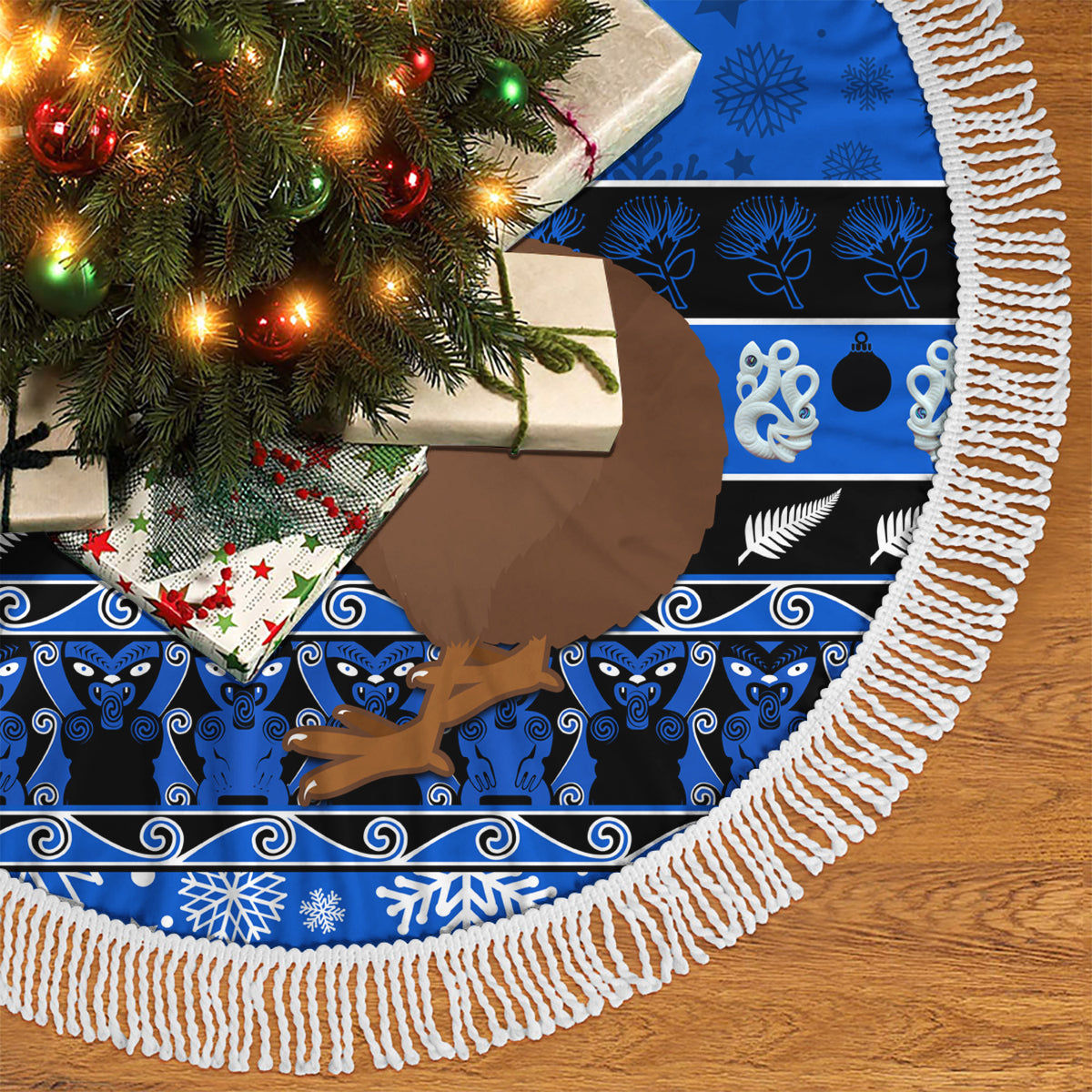 New Zealand Christmas Tree Skirt Aotearoa Kiwi Meri Kirihimete Blue Version - Wonder Print Shop
