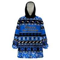 Personalised New Zealand Christmas Wearable Blanket Hoodie Aotearoa Kiwi Meri Kirihimete Blue Version - Wonder Print Shop