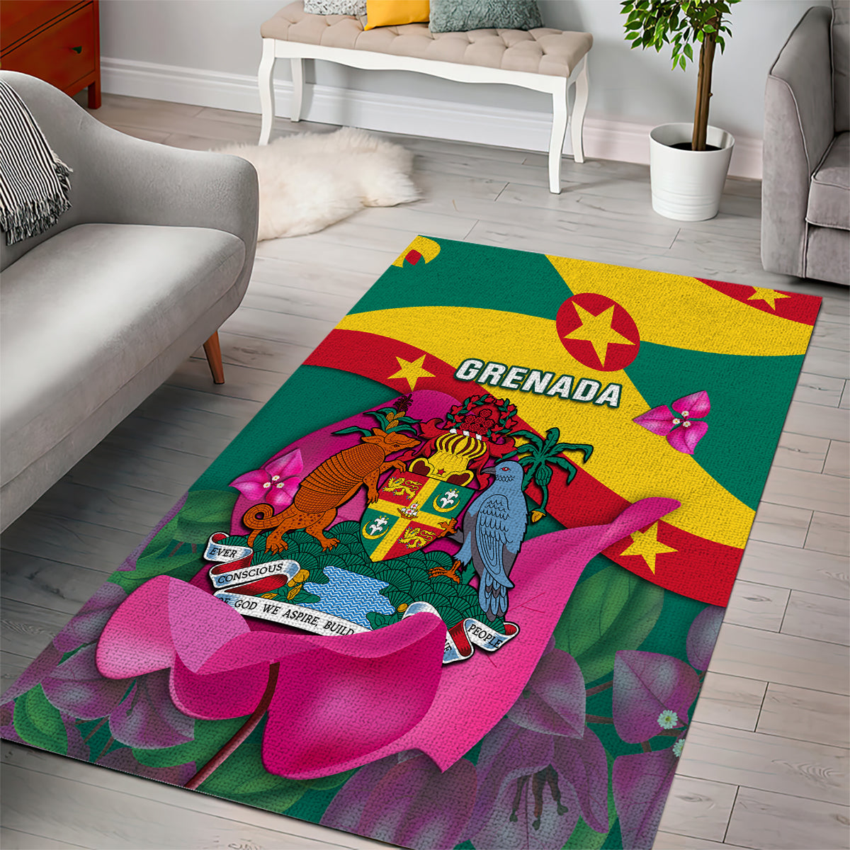 Grenada Independence Day Area Rug Gwenad Bougainvillea Flowers - Wonder Print Shop
