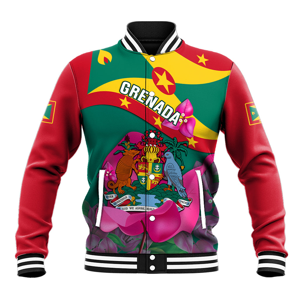 Grenada Independence Day Baseball Jacket Gwenad Bougainvillea Flowers - Wonder Print Shop
