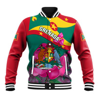 Grenada Independence Day Baseball Jacket Gwenad Bougainvillea Flowers - Wonder Print Shop