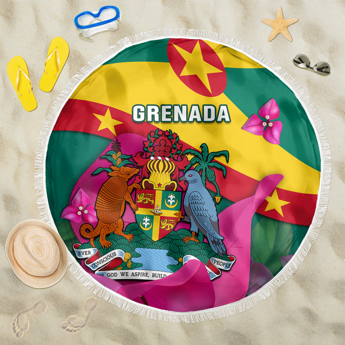 Grenada Independence Day Beach Blanket Gwenad Bougainvillea Flowers - Wonder Print Shop