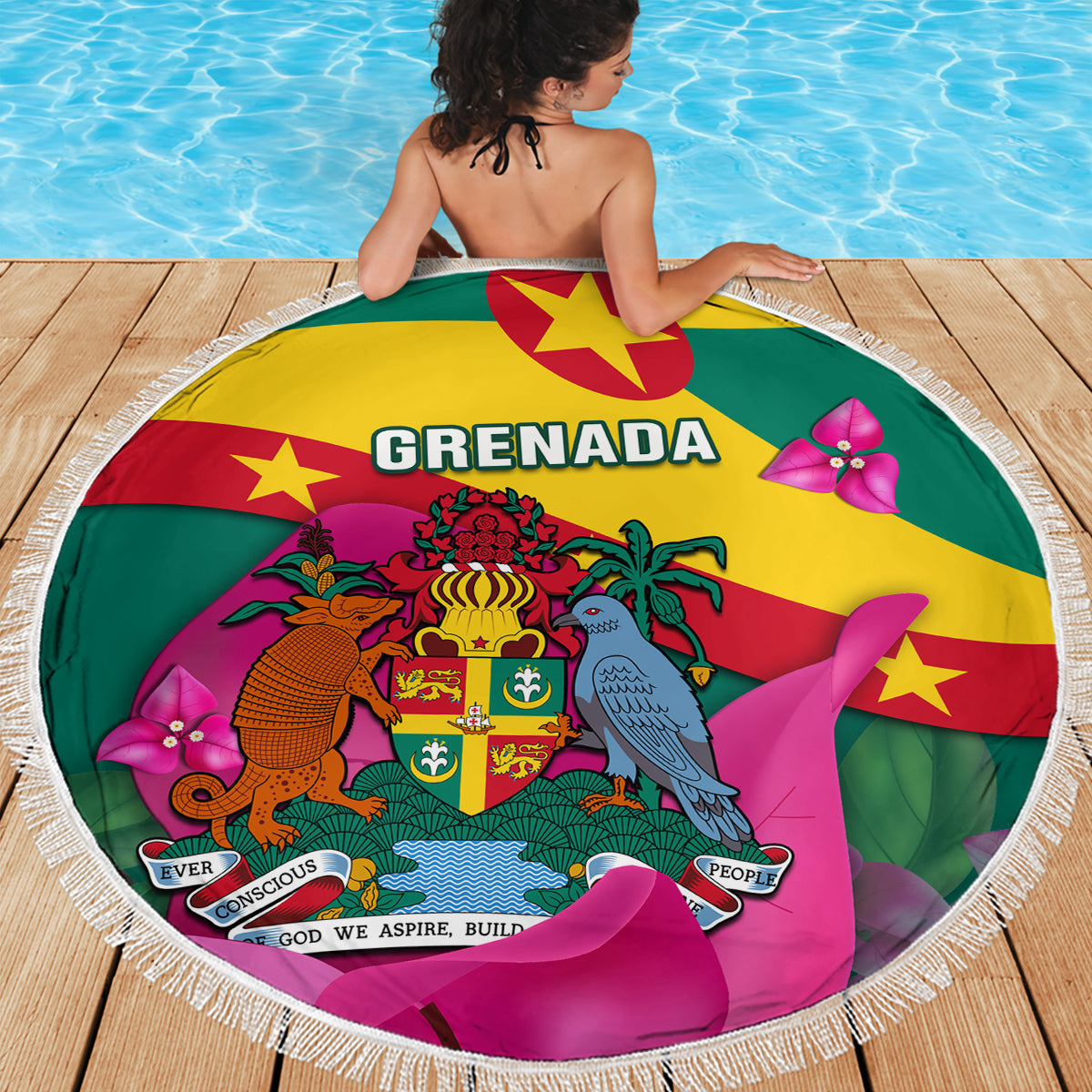 Grenada Independence Day Beach Blanket Gwenad Bougainvillea Flowers - Wonder Print Shop