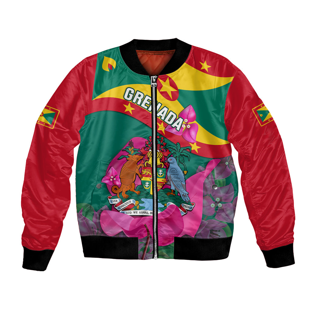 Grenada Independence Day Bomber Jacket Gwenad Bougainvillea Flowers - Wonder Print Shop