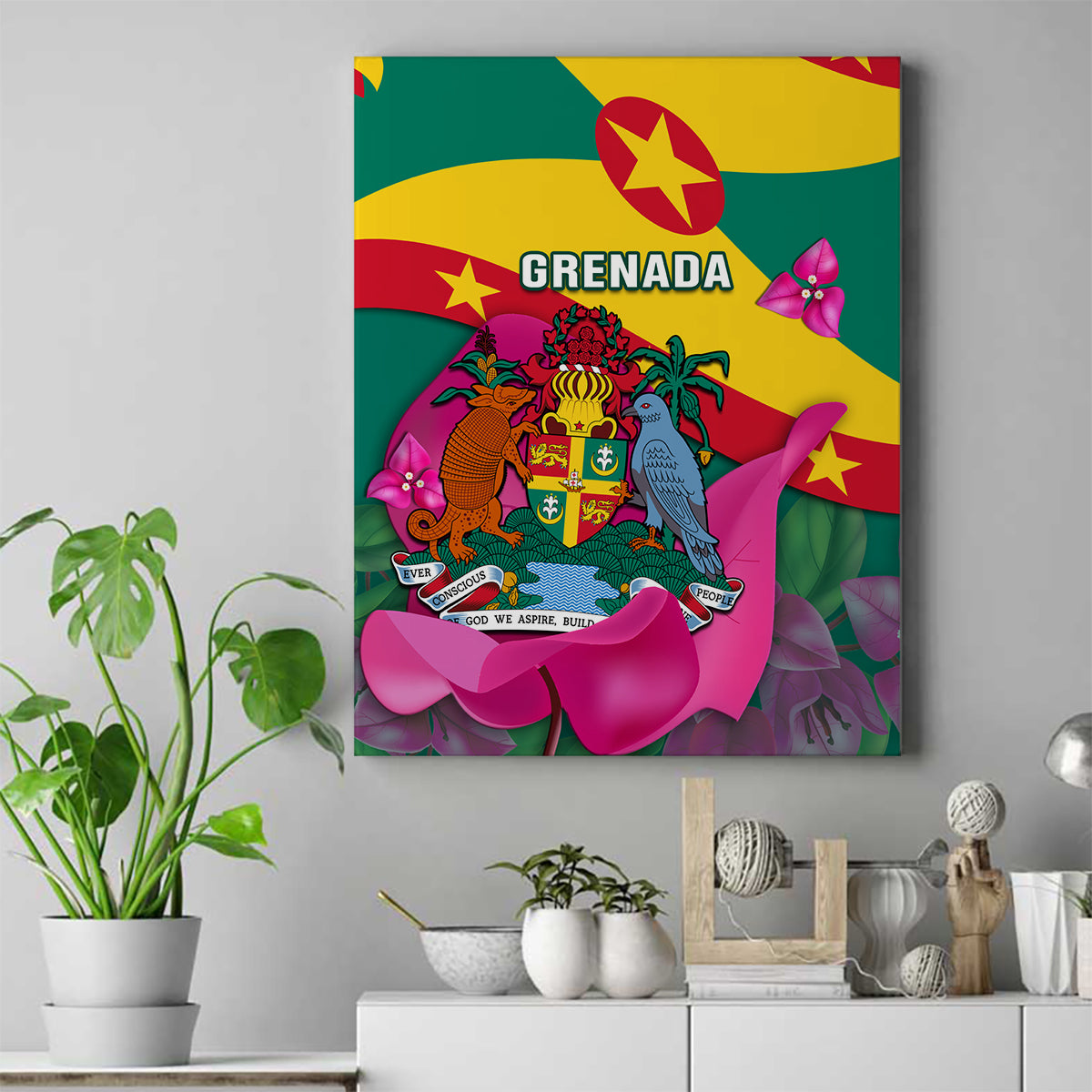 Grenada Independence Day Canvas Wall Art Gwenad Bougainvillea Flowers - Wonder Print Shop