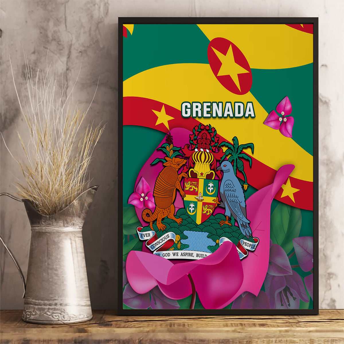 Grenada Independence Day Canvas Wall Art Gwenad Bougainvillea Flowers - Wonder Print Shop