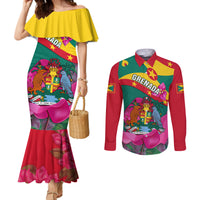 grenada-independence-day-couples-matching-mermaid-dress-and-long-sleeve-button-shirt-gwenad-bougainvillea-flowers