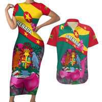 Grenada Independence Day Couples Matching Short Sleeve Bodycon Dress and Hawaiian Shirt Gwenad Bougainvillea Flowers - Wonder Print Shop