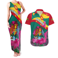 Grenada Independence Day Couples Matching Tank Maxi Dress and Hawaiian Shirt Gwenad Bougainvillea Flowers - Wonder Print Shop
