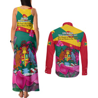 Grenada Independence Day Couples Matching Tank Maxi Dress and Long Sleeve Button Shirt Gwenad Bougainvillea Flowers - Wonder Print Shop