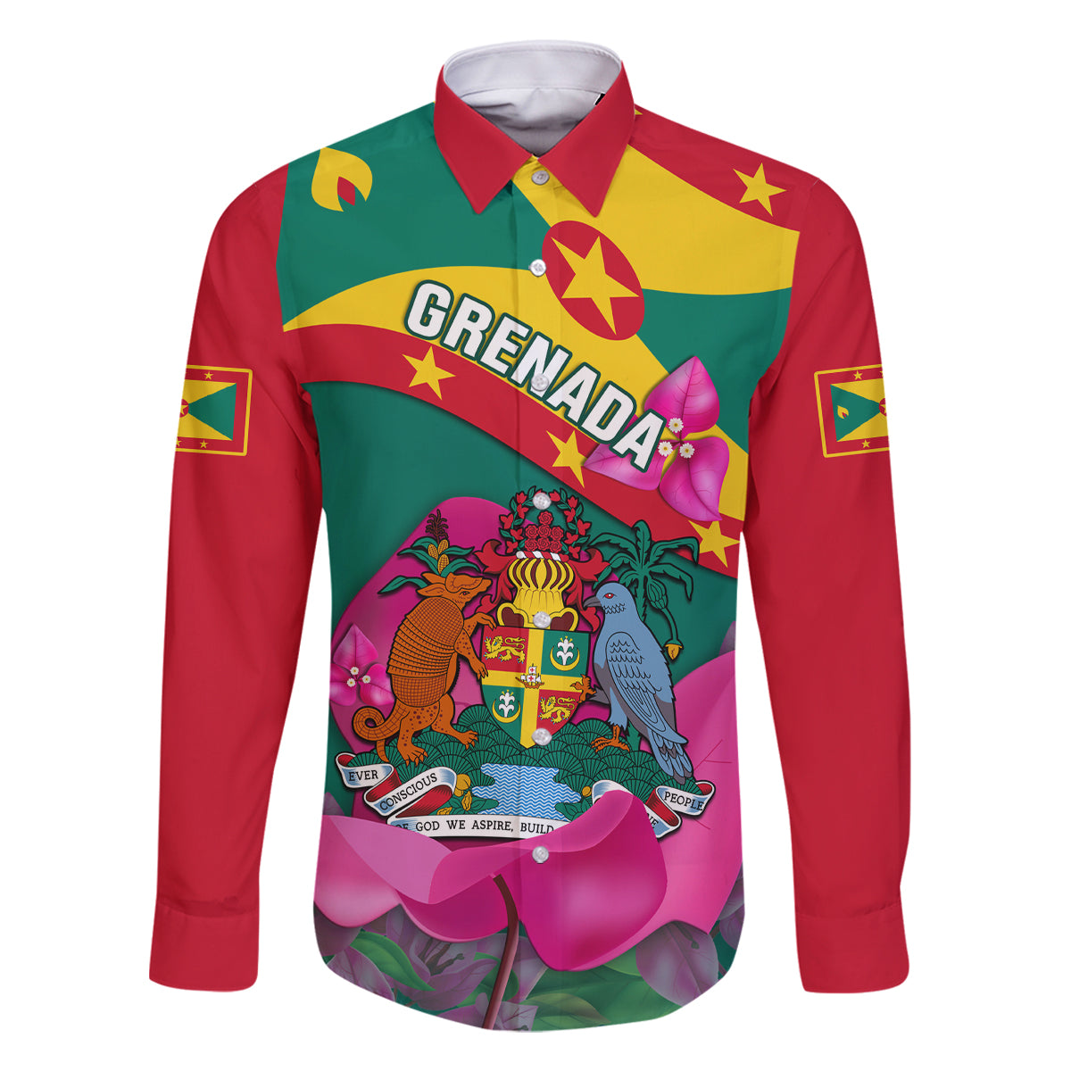 Grenada Independence Day Family Matching Long Sleeve Bodycon Dress and Hawaiian Shirt Gwenad Bougainvillea Flowers - Wonder Print Shop