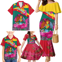Grenada Independence Day Family Matching Mermaid Dress and Hawaiian Shirt Gwenad Bougainvillea Flowers - Wonder Print Shop