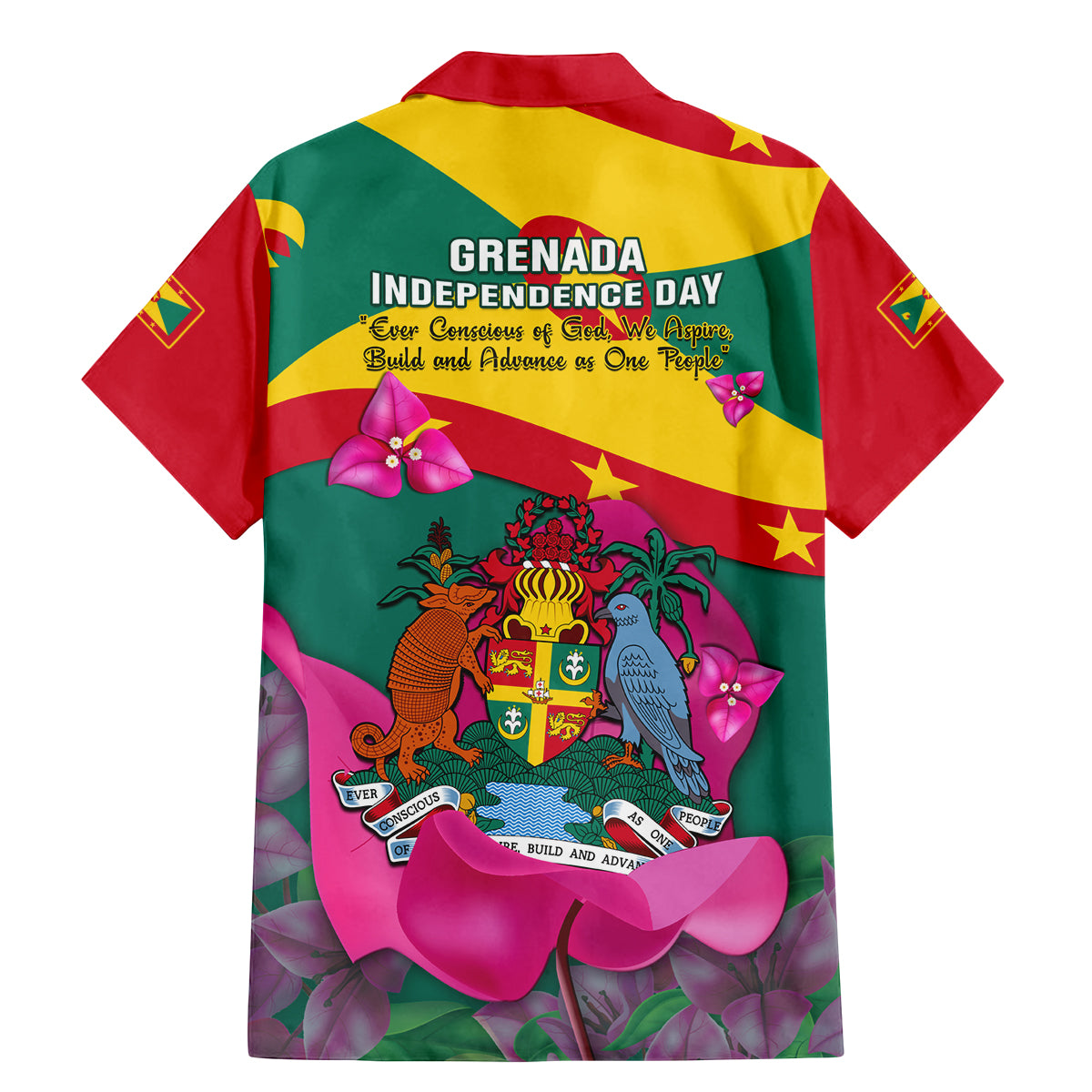 Grenada Independence Day Family Matching Mermaid Dress and Hawaiian Shirt Gwenad Bougainvillea Flowers - Wonder Print Shop