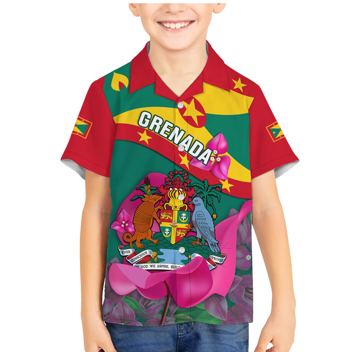 Grenada Independence Day Family Matching Mermaid Dress and Hawaiian Shirt Gwenad Bougainvillea Flowers - Wonder Print Shop