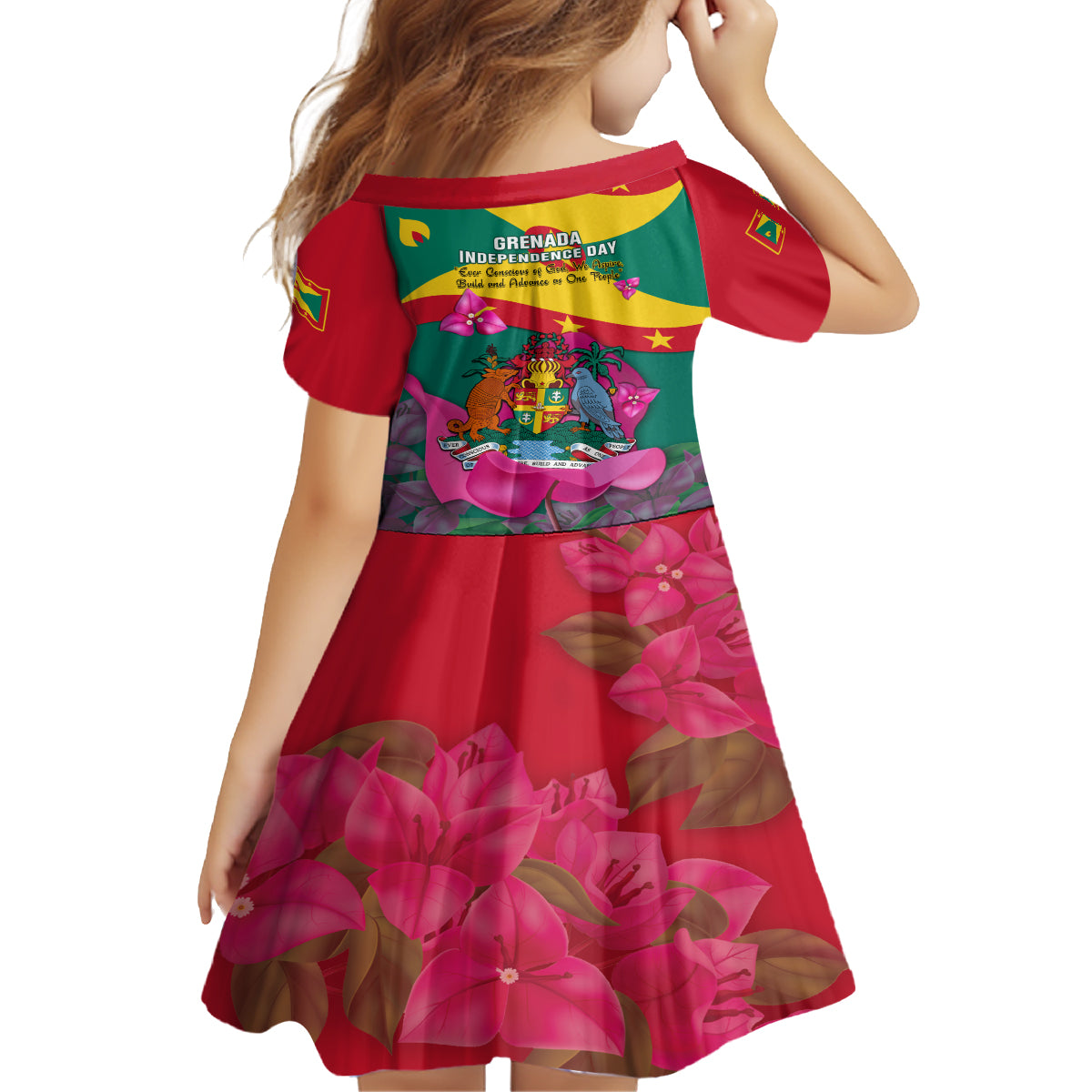 Grenada Independence Day Family Matching Off Shoulder Long Sleeve Dress and Hawaiian Shirt Gwenad Bougainvillea Flowers - Wonder Print Shop