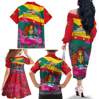 Grenada Independence Day Family Matching Off Shoulder Long Sleeve Dress and Hawaiian Shirt Gwenad Bougainvillea Flowers - Wonder Print Shop