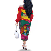 Grenada Independence Day Family Matching Off Shoulder Long Sleeve Dress and Hawaiian Shirt Gwenad Bougainvillea Flowers - Wonder Print Shop
