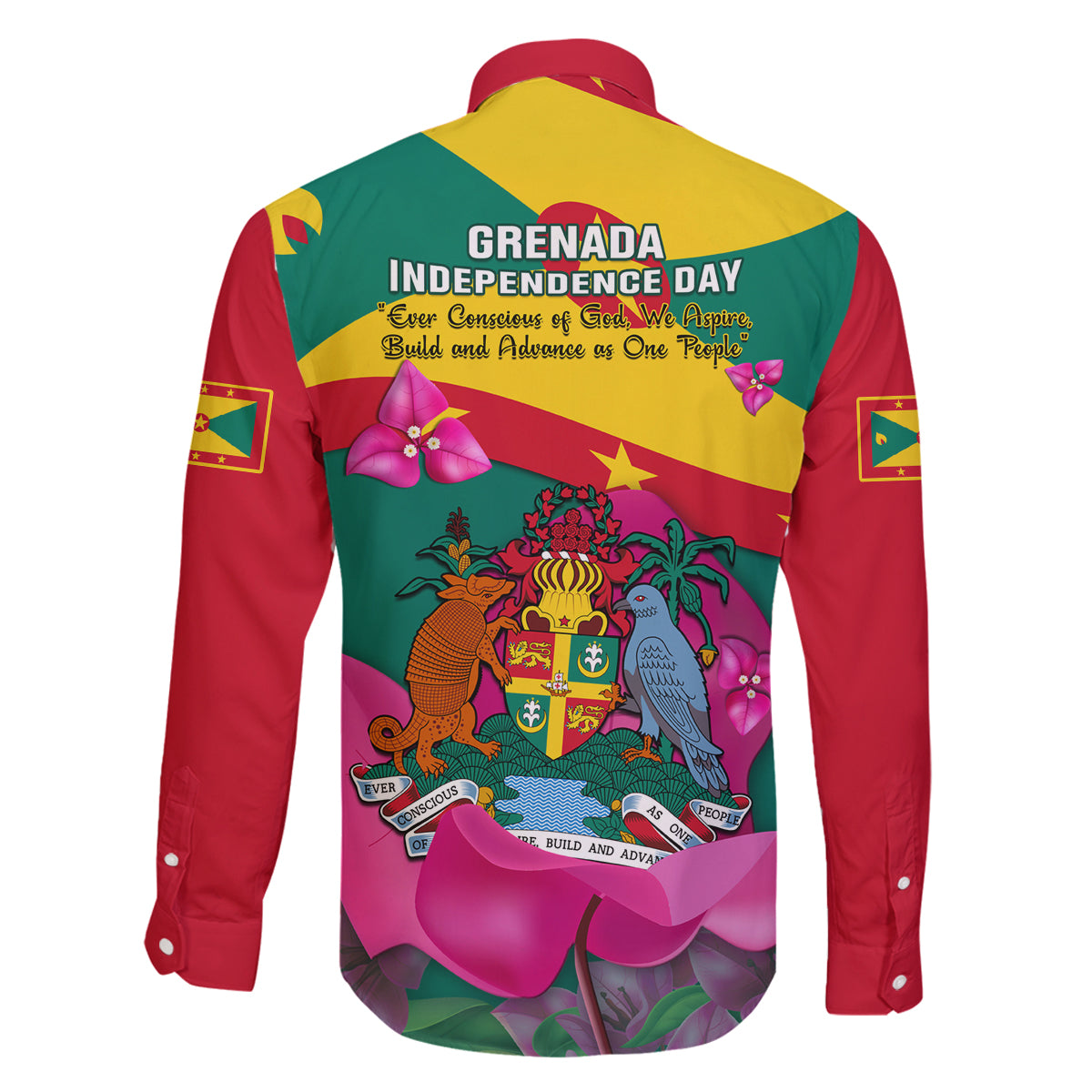 Grenada Independence Day Family Matching Off Shoulder Maxi Dress and Hawaiian Shirt Gwenad Bougainvillea Flowers - Wonder Print Shop