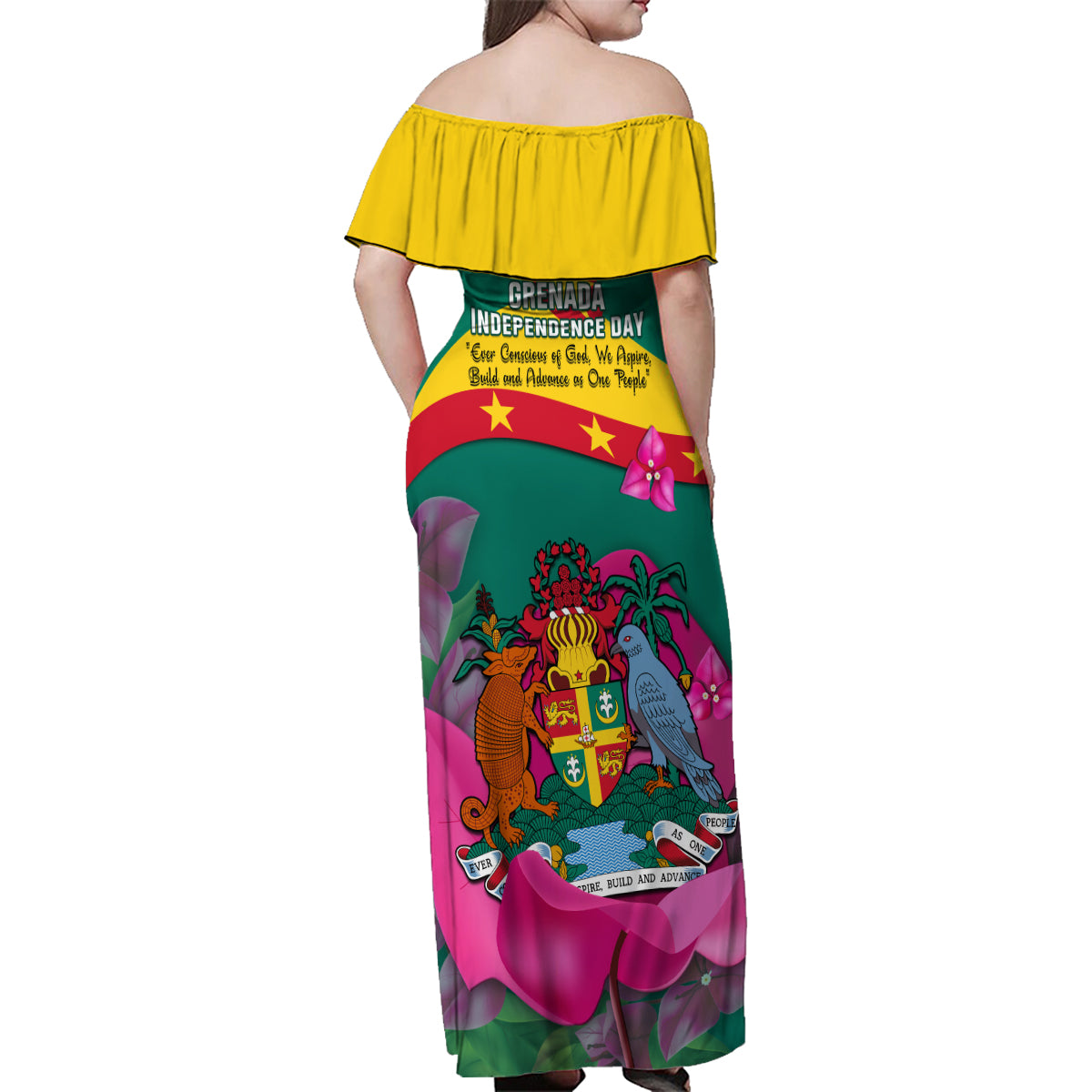 Grenada Independence Day Family Matching Off Shoulder Maxi Dress and Hawaiian Shirt Gwenad Bougainvillea Flowers - Wonder Print Shop