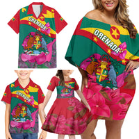 Grenada Independence Day Family Matching Off Shoulder Short Dress and Hawaiian Shirt Gwenad Bougainvillea Flowers - Wonder Print Shop