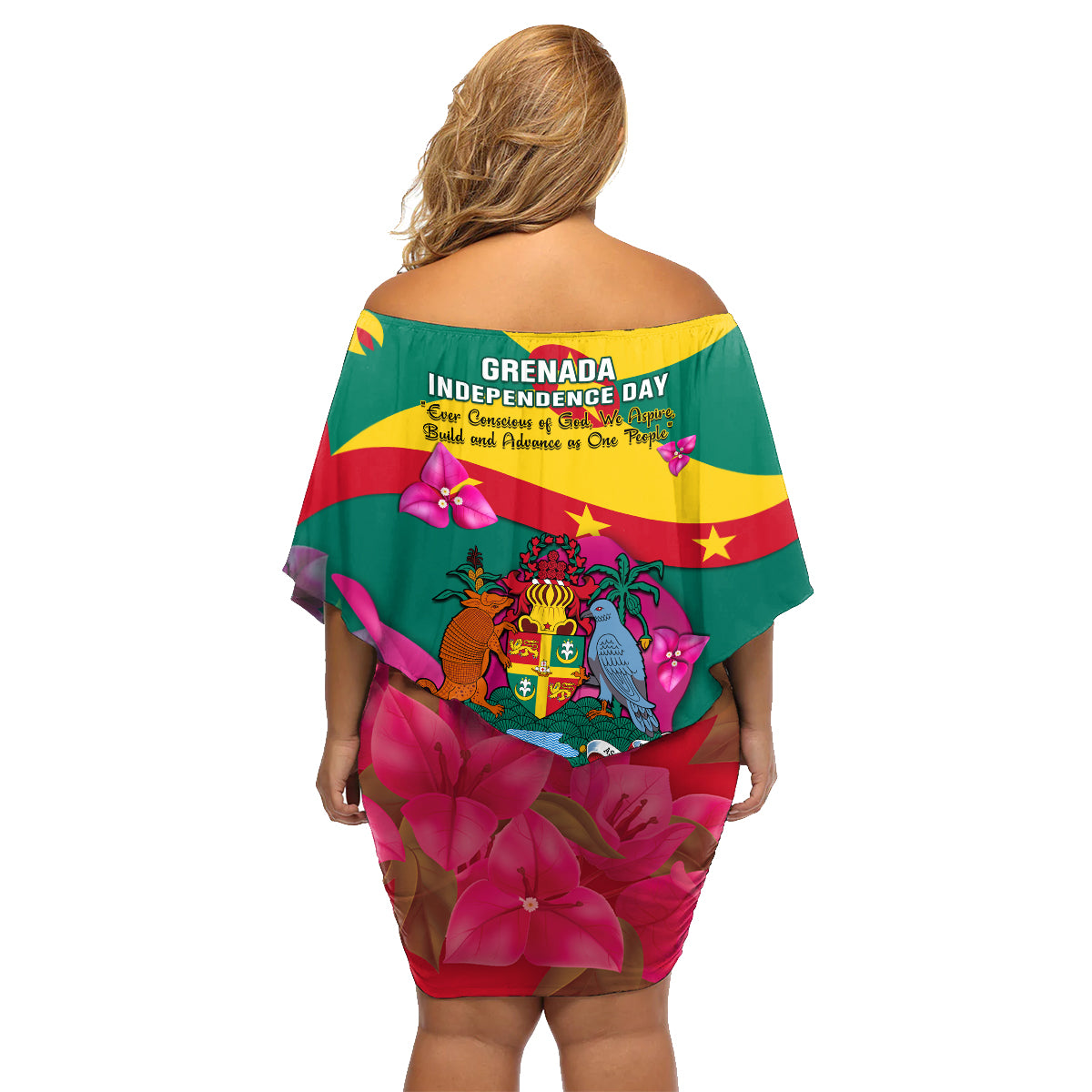 Grenada Independence Day Family Matching Off Shoulder Short Dress and Hawaiian Shirt Gwenad Bougainvillea Flowers - Wonder Print Shop