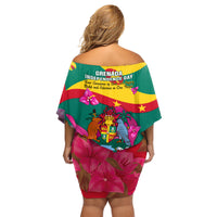 Grenada Independence Day Family Matching Off Shoulder Short Dress and Hawaiian Shirt Gwenad Bougainvillea Flowers - Wonder Print Shop