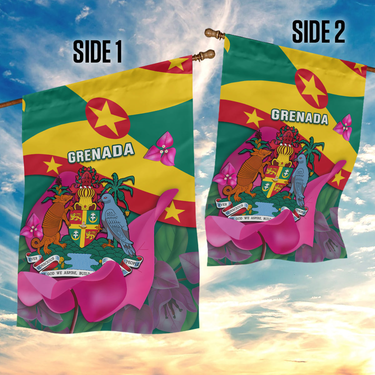 Grenada Independence Day Garden Flag Gwenad Bougainvillea Flowers - Wonder Print Shop