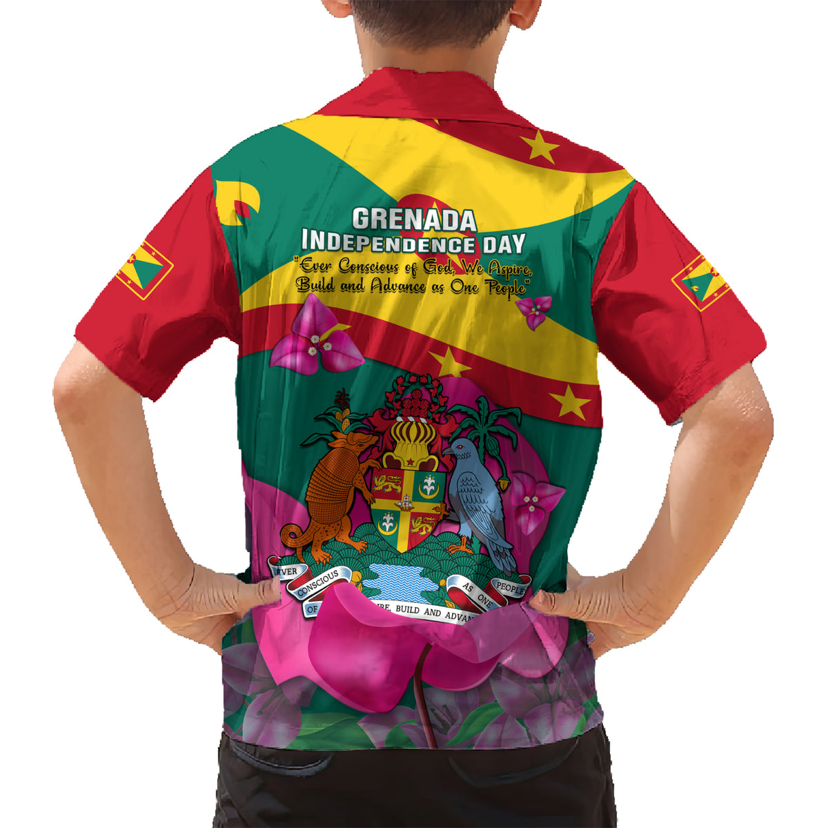 Grenada Independence Day Kid Hawaiian Shirt Gwenad Bougainvillea Flowers - Wonder Print Shop